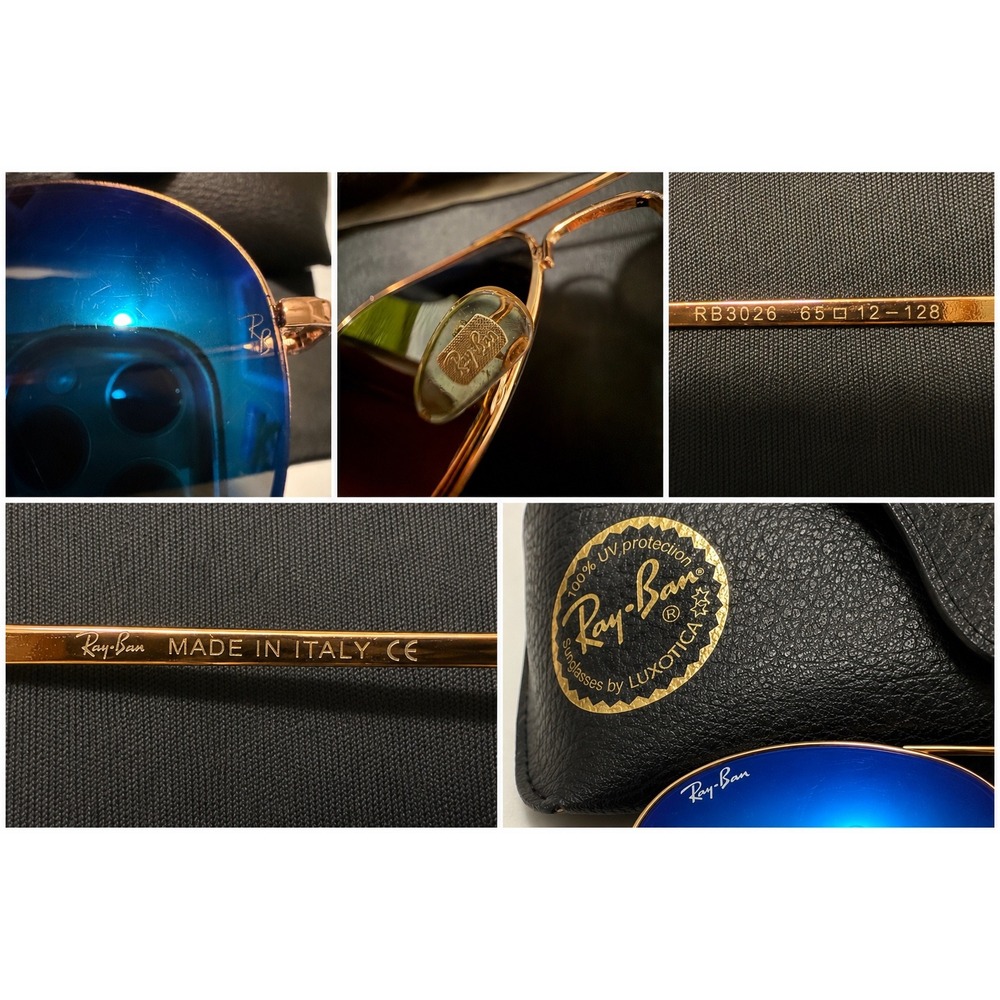 Ray-Ban Aviator RB3026 Blue Mirror Sunglasses Gold Frame 62mm Made Italy w/Case - Picture 3 of 8